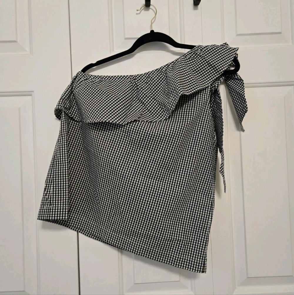 Vineyard Vines Womens Gingham One Shoulder Ruffle Top Size 6